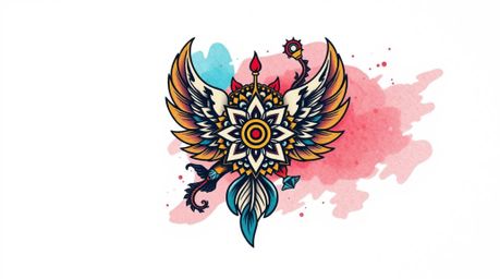 Explore stunning symbolic traditional tattoo art prints featuring an overhead bird’s-eye view perspective. These pieces showc
