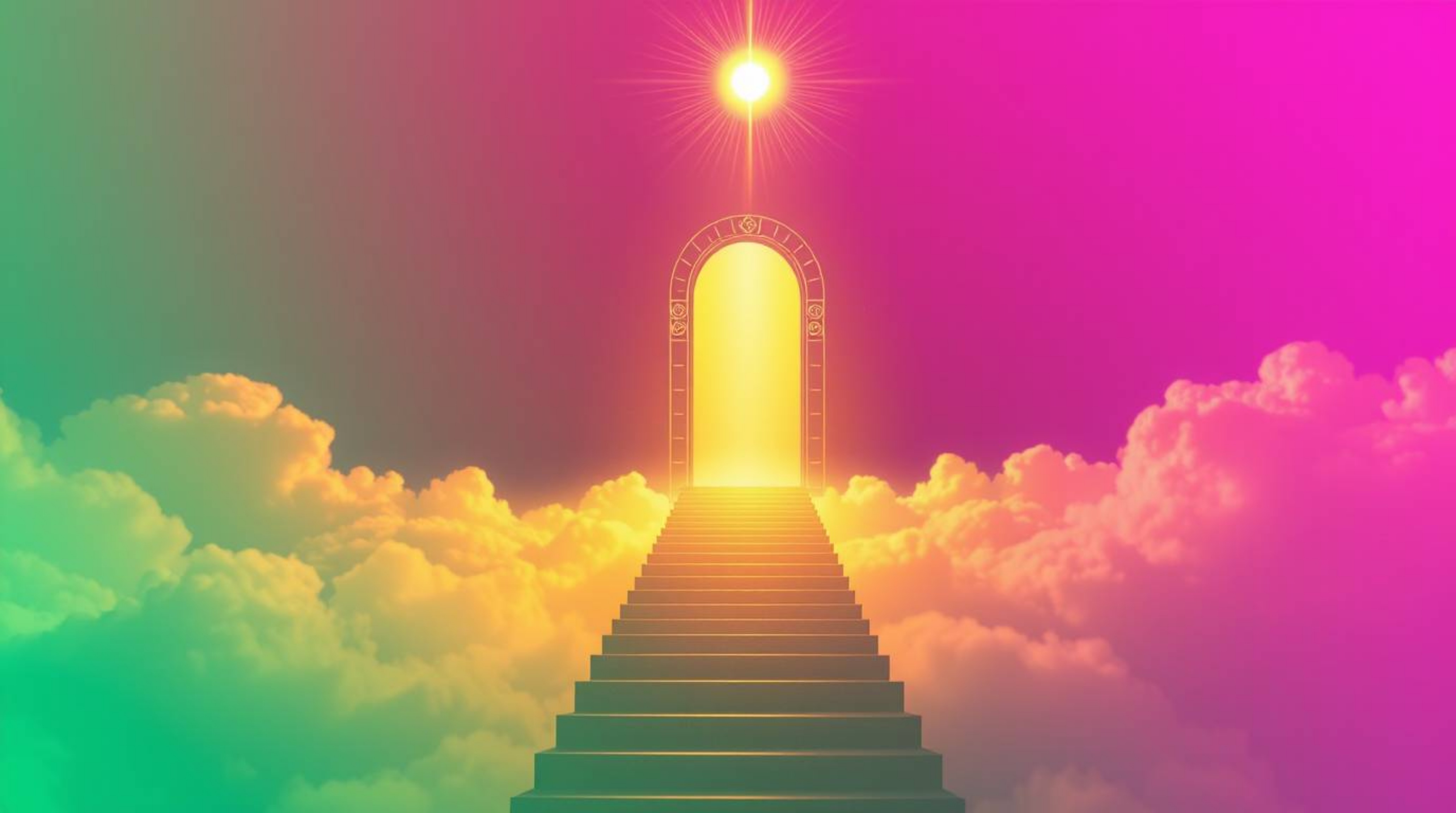 Experience a breathtaking fantasy realism artwork depicting a heavenly gate floating above ethereal clouds, bathed in golden 
