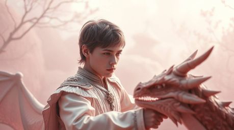Experience a captivating scene rendered in surreal infrared tones, creating a soft and dreamy atmosphere. A charming prince w