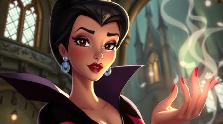 A captivating image of a graceful Disney villain, rendered in a painterly, luminous style.  Her refined features and dark, ex