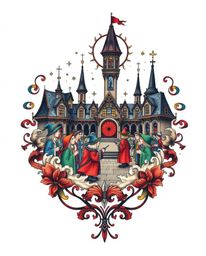 This symbolic traditional tattoo art print captures the enchanting atmosphere of a magical school brimming with young wizards