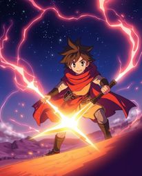 Embark on a thrilling isekai adventure with a brave Disney-style hero in a vibrant desert landscape. Experience creative ligh
