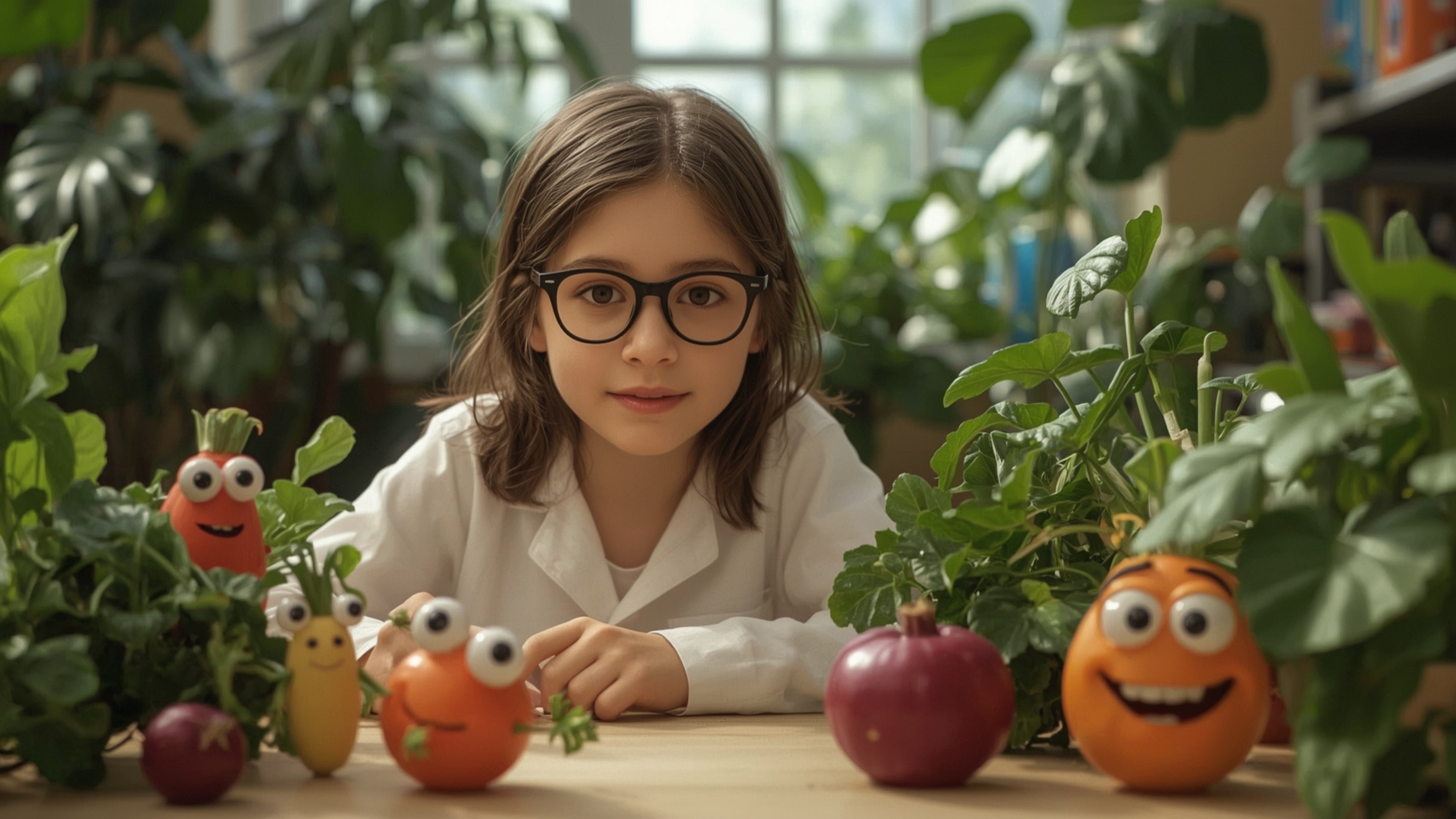 A highly detailed, high-resolution stock photo captures a bright-eyed, bespectacled young girl with a gentle, nurturing smile