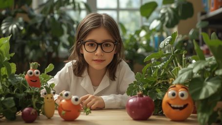 A highly detailed, high-resolution stock photo captures a bright-eyed, bespectacled young girl with a gentle, nurturing smile