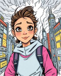 A vibrant hand-drawn illustration in a color sketchnote style depicts a young, light brown-skinned inventor girl with playful