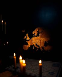 Immerse yourself in an intensely captivating close-up shot featuring a glowing map projected within the confines of an old st