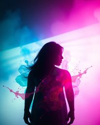 This artwork features a gentle soft light and dramatic cinematic style, creating a surreal image. Colorful splash patterns dy