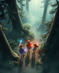 Discover a captivating high-angle view of friends possessing unique abilities, embarking on an extraordinary journey through