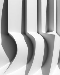 This series captures precise architectural photographs of three-dimensional geometric patterns that resemble folded paper.  T