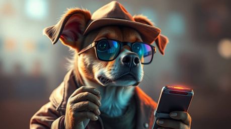 A stunning digital painting featuring a dog detective equipped with high-tech gadgets. The artwork is bathed in gentle soft l