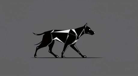 A striking geometric logo showcases a futuristic dog confidently walking in space.  The design emphasizes clean lines, perfec