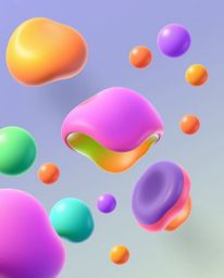 This modern flat design illustration showcases 2D and floating 3D blobs of fluid jelly, rendered in vibrant colors with simpl