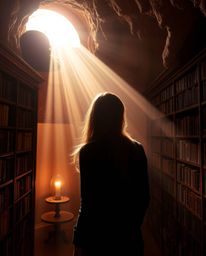 Immerse yourself in a scene of warm, golden hour light illuminating a person with luxurious features as they discover a hidde