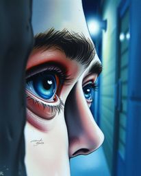 Experience the captivating intensity of a delicate watercolor painting showcasing an extreme macro close-up of eyes watching 