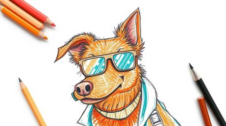 A captivating hand-drawn illustration depicts a dog detective equipped with high-tech gadgets.  Rendered in warm terracotta a