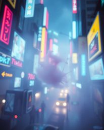 Immerse yourself in a vibrant and gritty cyberpunk cityscape, brought to life by tight close-up shots of colorful neon splash