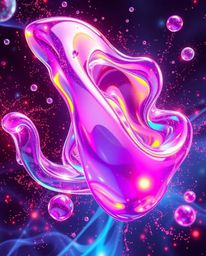 A mesmerizing futuristic sci-fi digital rendering showcasing glassy fluid 3D shapes in dynamic motion, enveloped by radiant, 