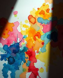 This fine art photograph showcases a watercolor painting illuminated with chiaroscuro lighting, creating dramatic contrasts a
