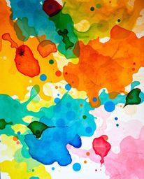 A captivating overhead shot showcasing a long exposure photograph of vibrant watercolor splashes blending harmoniously on pap