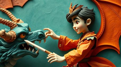 Explore a captivating layered papier-mâché artwork depicting a graceful and elegant charming prince with refined features bra