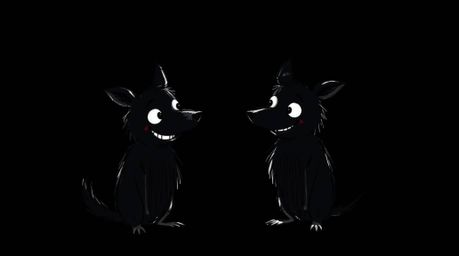 A captivating hand-drawn sketch showcases a mischievous duo of talking animals in intense jet black, rendered with deep shado