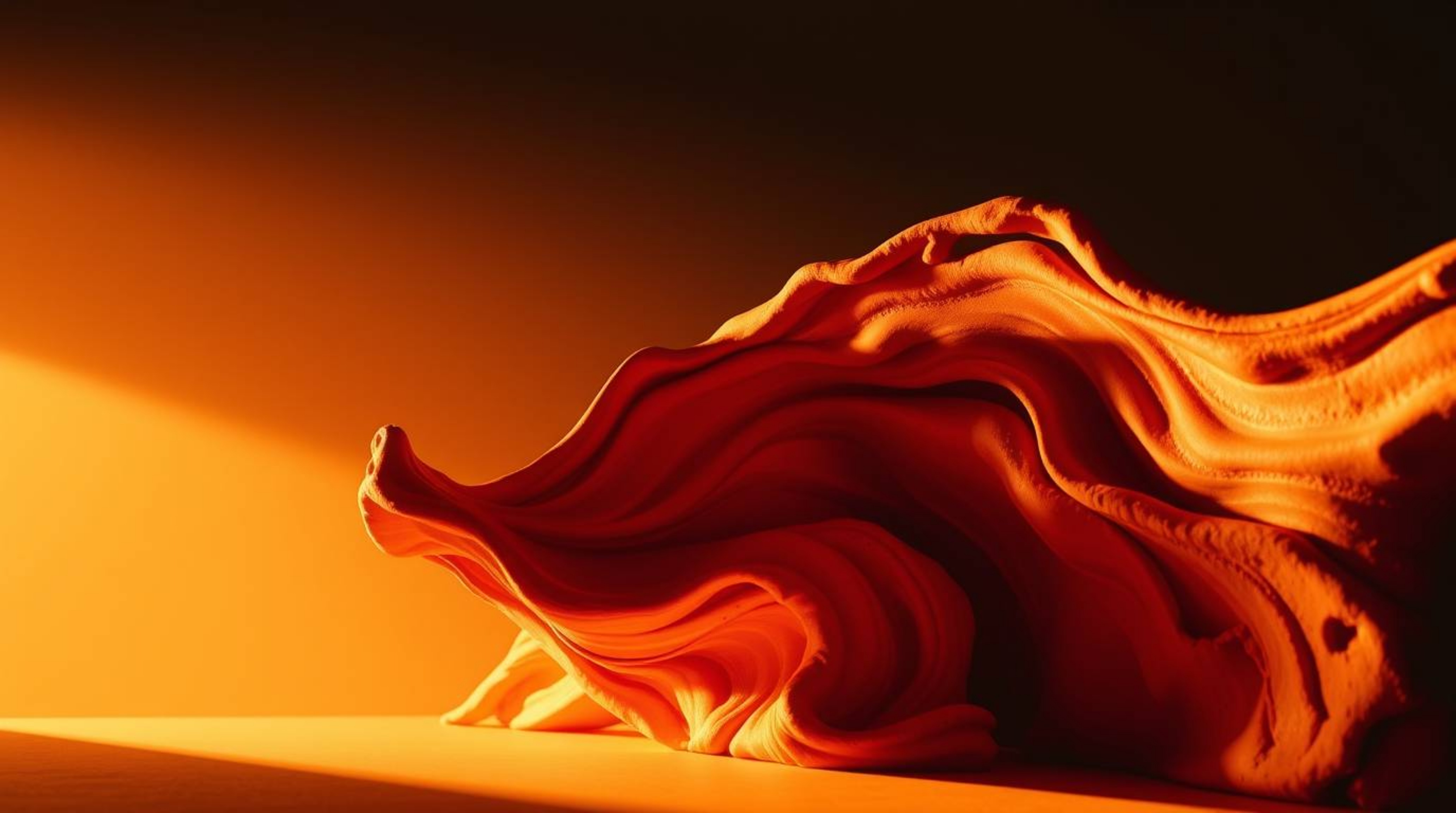 Discover stunning images of sculptural clay art featuring fluid abstract waves.  The artwork showcases a vibrant pastel spect