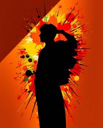 A captivating image showcasing a human silhouette formed by vibrant, colorful splash patterns.  Rendered in a modern art styl