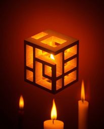 Explore the captivating world of Escher-style impossible geometry with this stunning cube pattern design. The warm candleligh