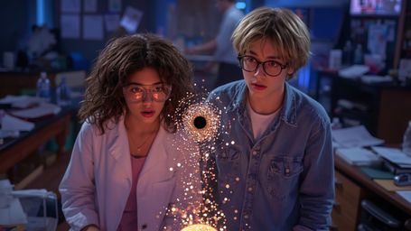 A vibrant, high-contrast photograph, reminiscent of Pixar's signature style, captures the astonished expressions of a diverse