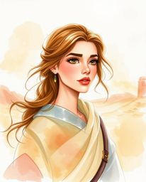 Experience the allure of a graceful, elegant Disney-style hero embarking on a desert adventure in this delicate watercolor pa