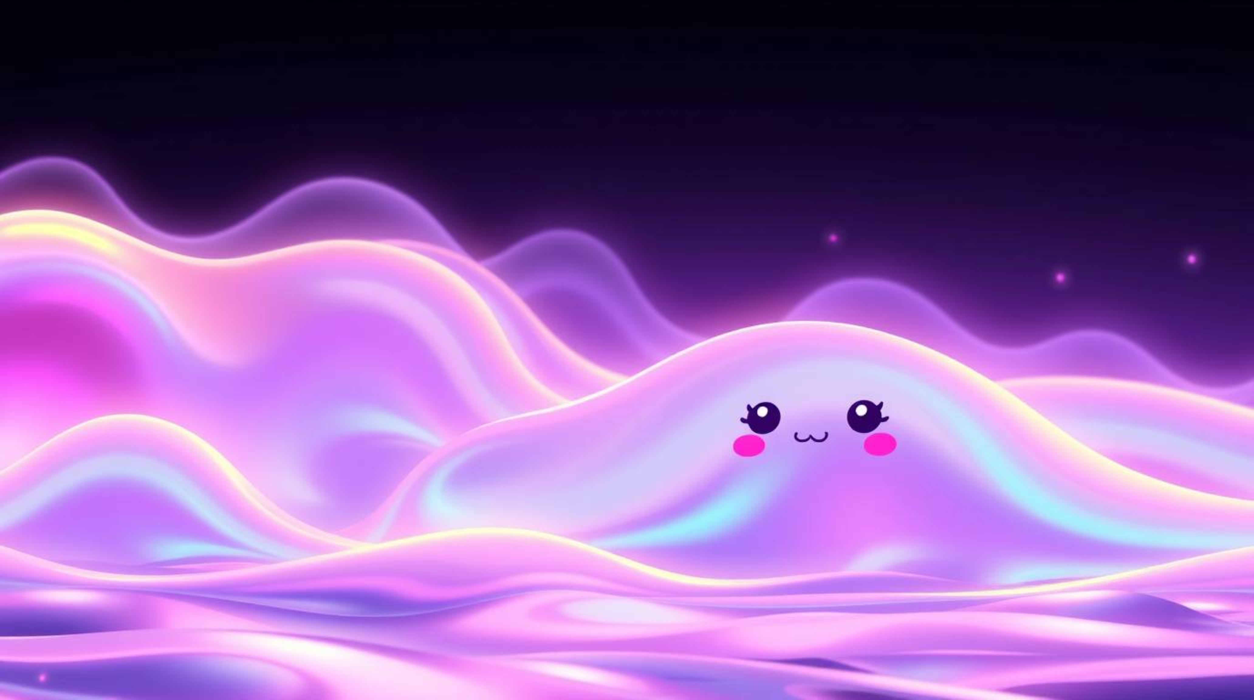 Explore adorable and cute digital art featuring vibrant neon gradient textures flowing across a mesmerizing liquid surface. T