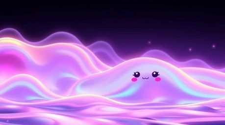 Explore adorable and cute digital art featuring vibrant neon gradient textures flowing across a mesmerizing liquid surface. T