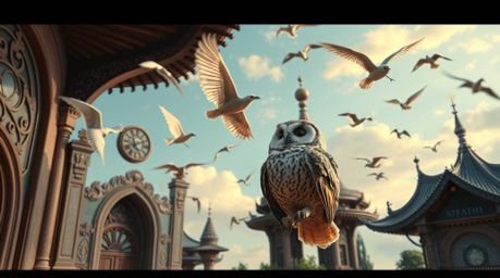 A precise architectural color photograph depicting a dreamlike atmosphere with gentle color contrasts.  Imagine a Pixar-style