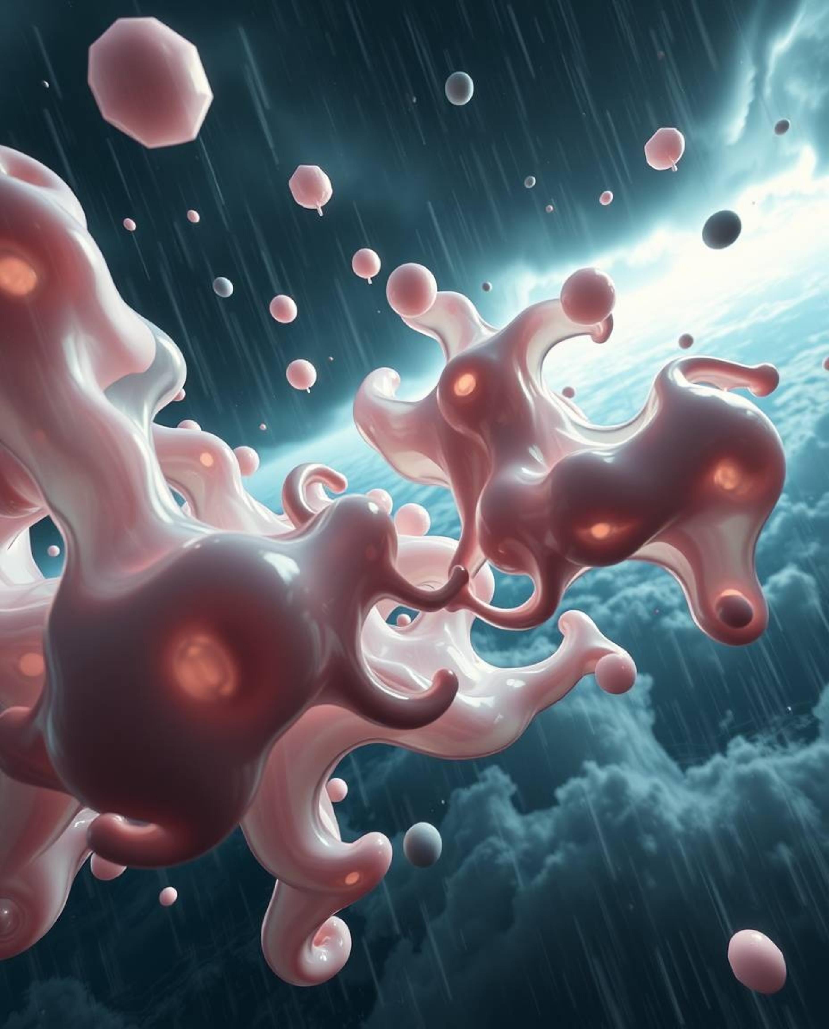 Explore the captivating world of 3D rendered fluid organic blobs floating in the vastness of space. These translucent materia