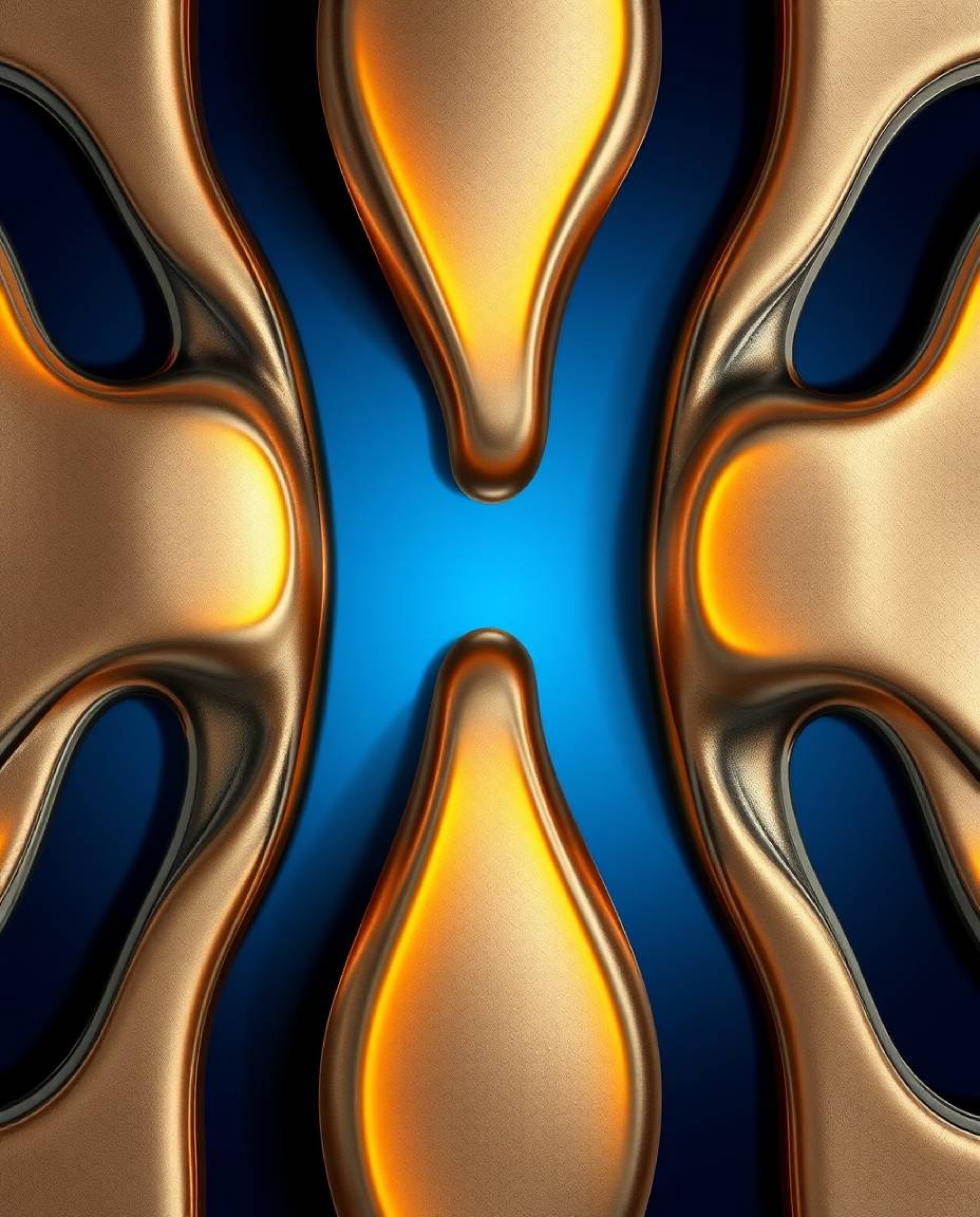 Explore a mesmerizing world of futuristic 3D fluid shapes with glowing edges set against a deep blue background and accented 