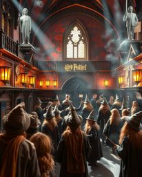 Explore a magical school brimming with young wizards, beautifully rendered in warm cast bronze.  The artwork features a brigh