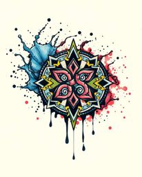 This symbolic traditional tattoo art print features a captivating ink in water splash, captured in stunning macro photography