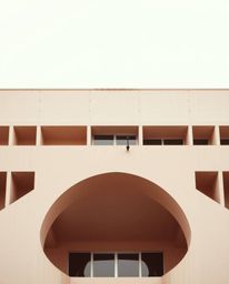 Explore stunning architectural color photography featuring a distinct Bauhaus-style Minimalist geometric pattern composed of