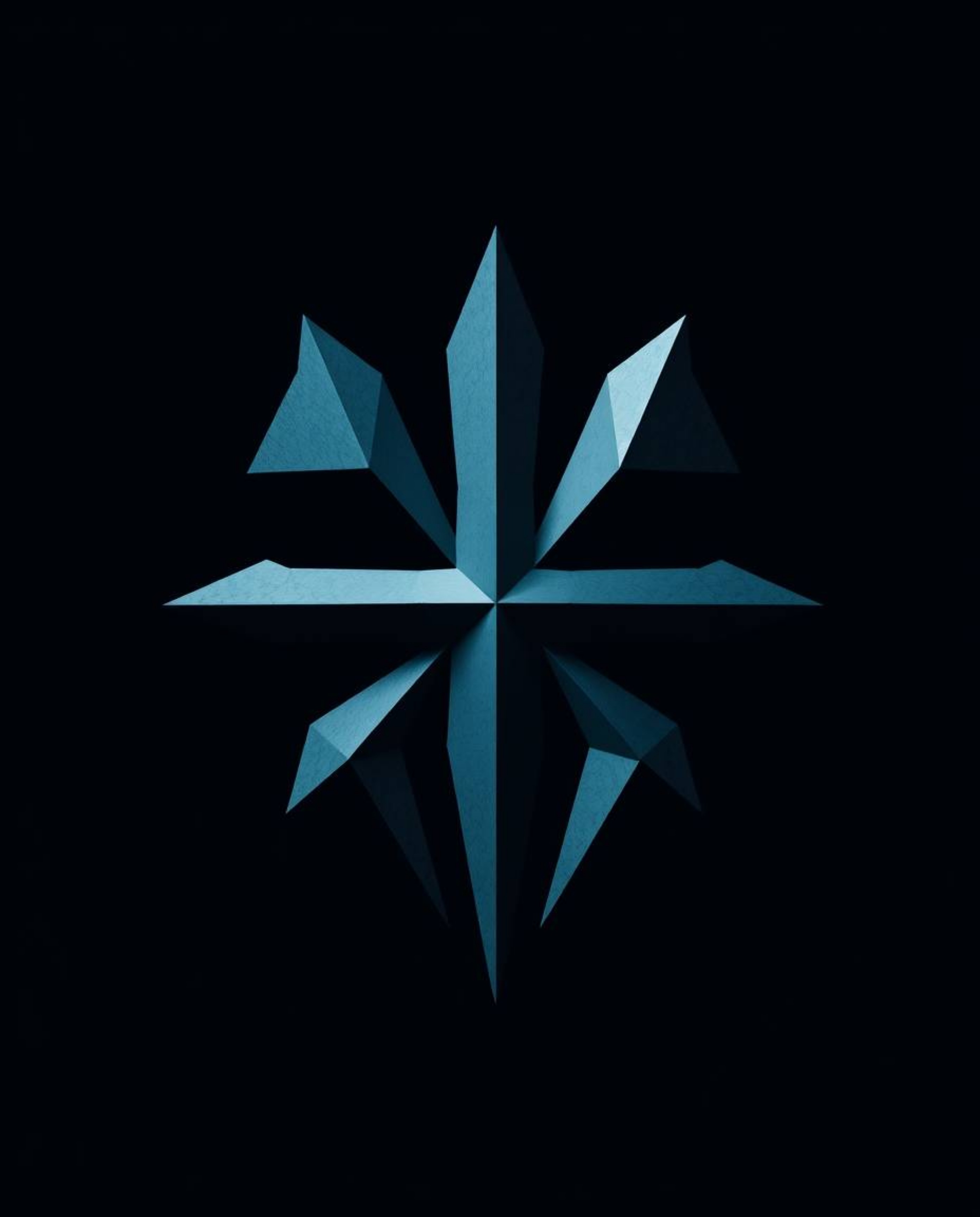 Explore mesmerizing digital artwork featuring an eerie logo comprised of geometric shapes set against a deep blue canvas. Dis