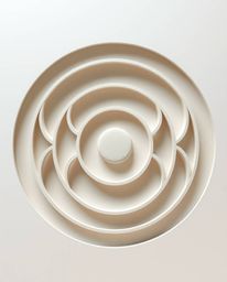 Explore a minimalist geometric pattern crafted in the Bauhaus style, meticulously sculpted from layered papier-mâché. This ar