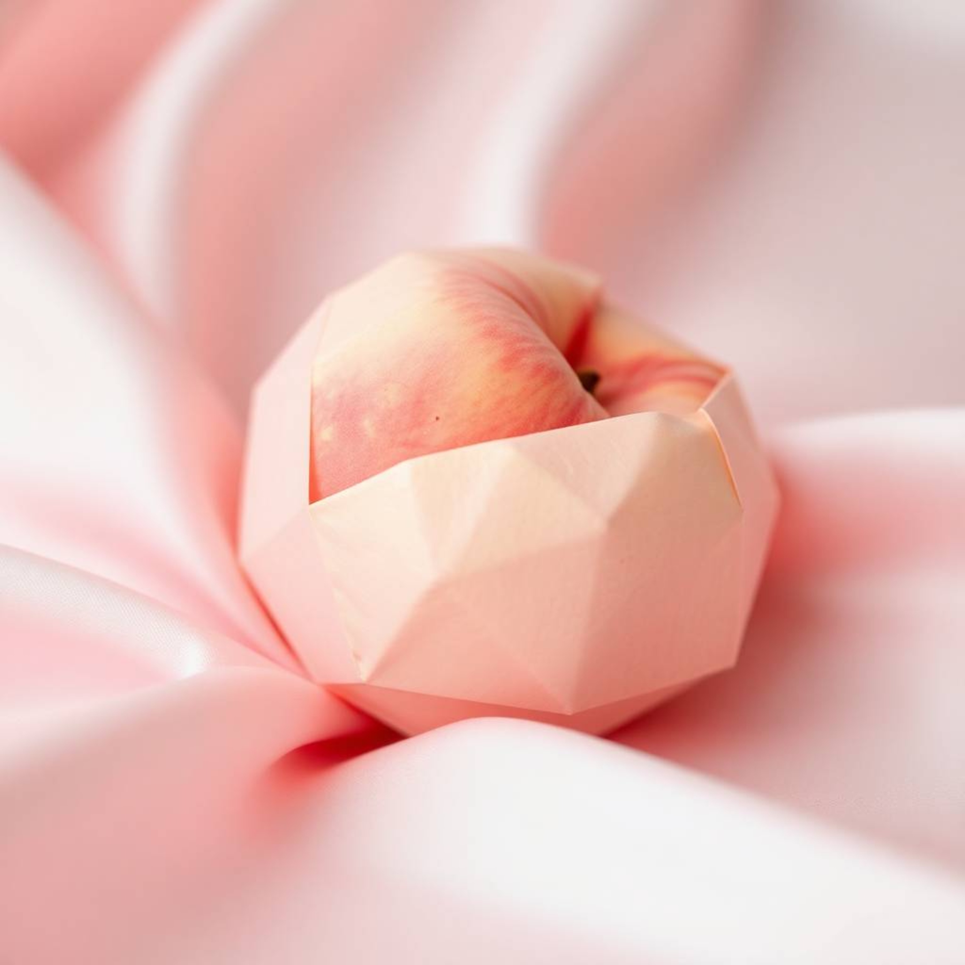 Experience the gentle textures and soothing visuals of this close-up ASMR image.  A soft, blushing pink peach rests delicatel
