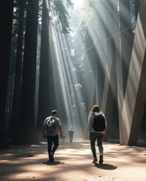 Explore the intersection of architecture and nature with a stunning photograph featuring friends discovering a forest. Sharp 