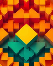 An overhead shot reveals a mesmerizing repetitive cube pattern in the style of M.C. Escher's impossible geometries.  Electric