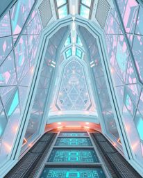 Explore a captivating architectural color photograph showcasing a futuristic digital interface. The image features intricate 