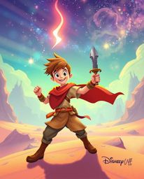 Embark on a captivating Disney-style desert adventure with a brave hero. Explore a mystic and enchanting landscape filled wit
