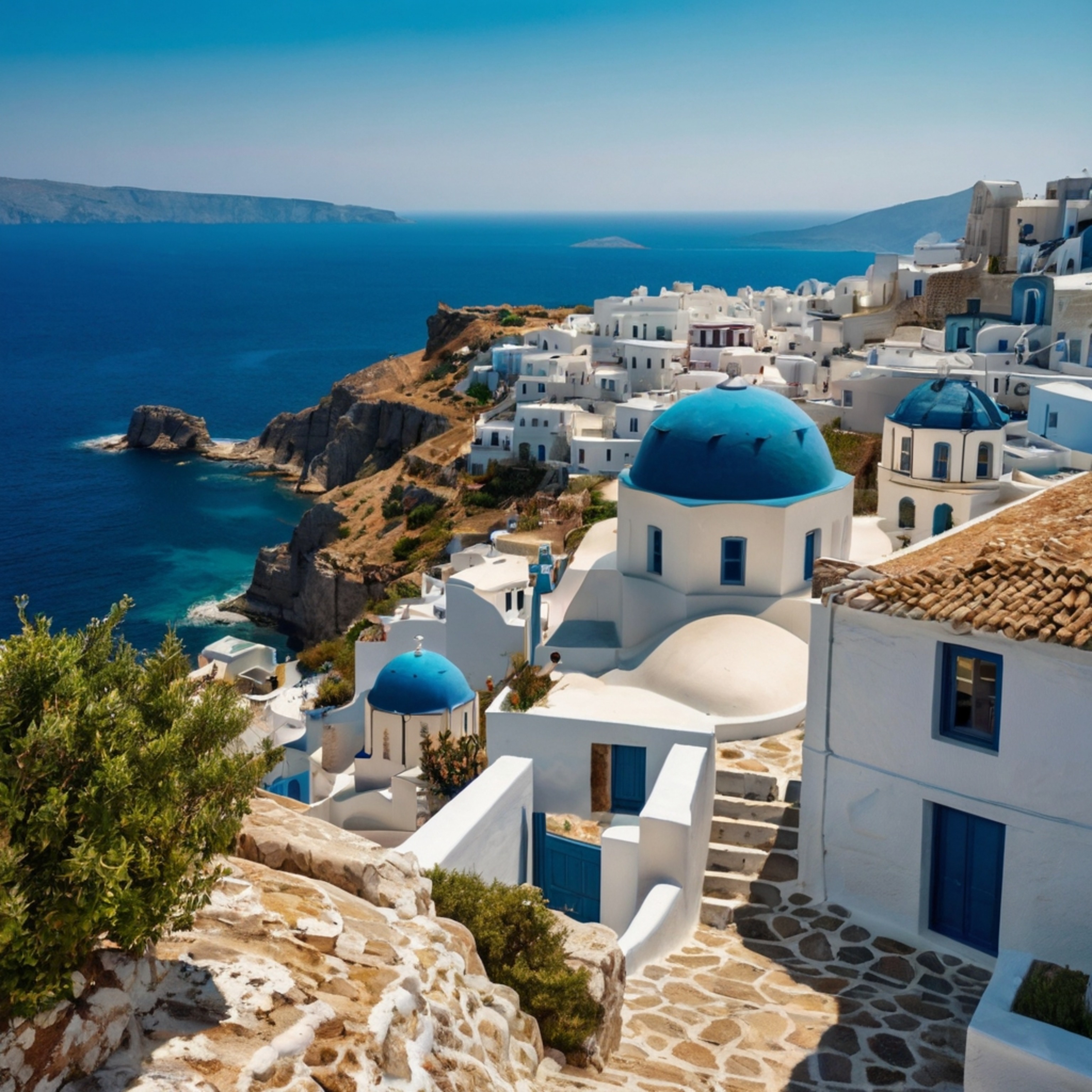 Discover the charm of a traditional Greek village, where whitewashed stone houses cling to hillsides, narrow alleys invite ex