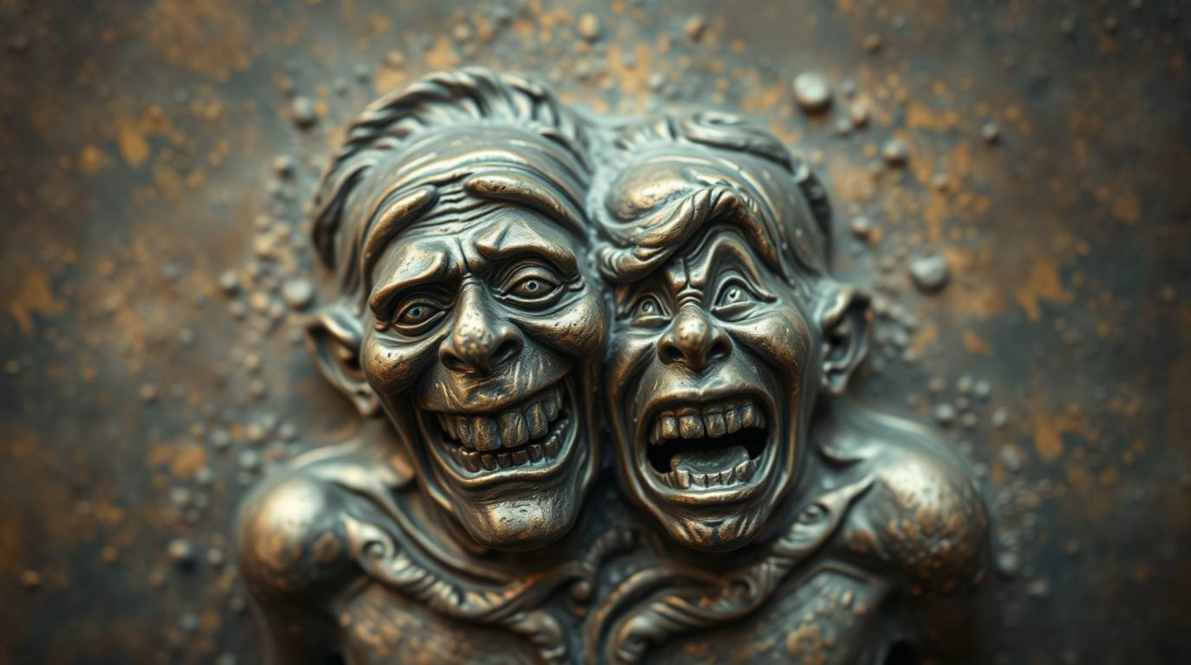 This image depicts a cast bronze sculpture capturing a hilarious, exaggerated gross-out comedy moment.  The piece features an