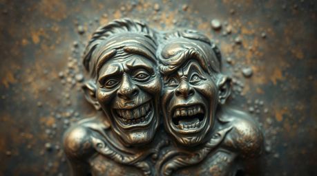 This image depicts a cast bronze sculpture capturing a hilarious, exaggerated gross-out comedy moment.  The piece features an