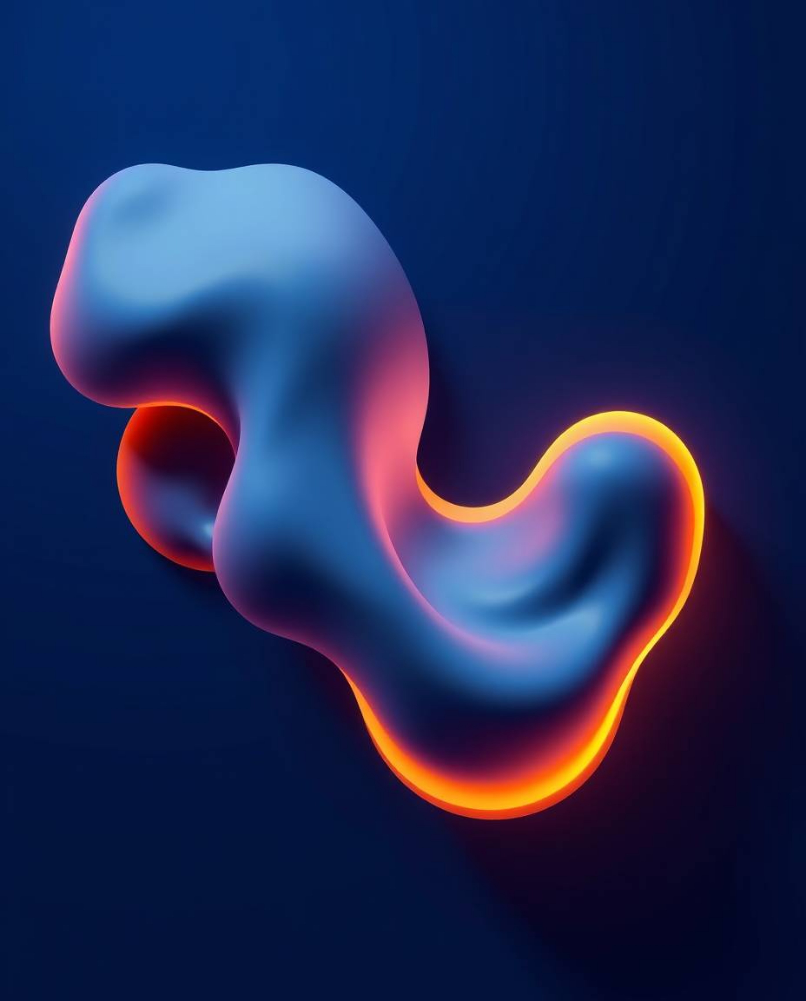 This modern flat design illustration showcases futuristic 3D fluid shapes with captivating glowing edges, set against a deep 
