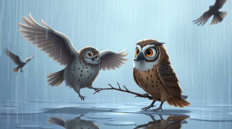 A heartwarming Pixar-style illustration showcasing the resilience and wisdom of a blind owl, who despite his own limitations,